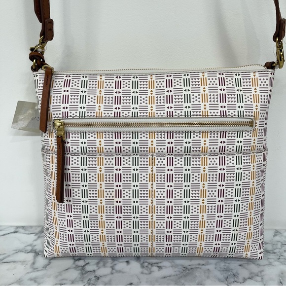 Fossil Fiona Large Crossbody Bag White Colorful Geometric Print - Picture 7 of 11
